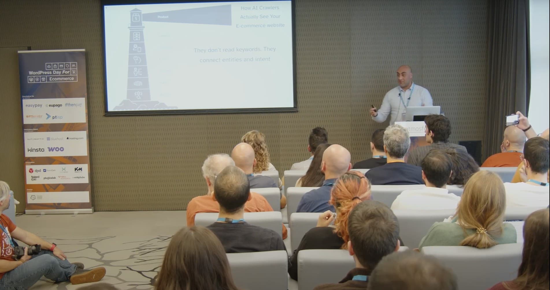 Emad Sharaki speaking at WordPress Day